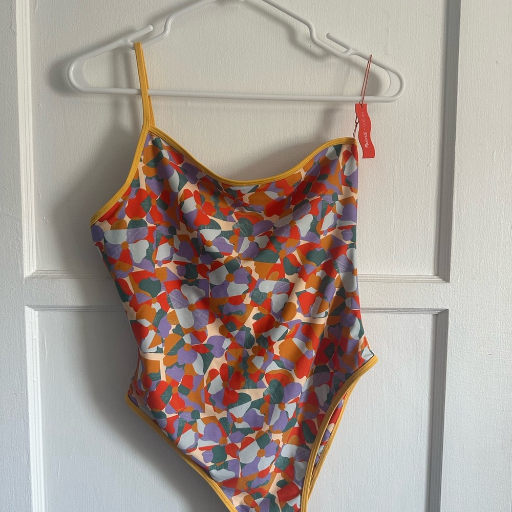Madewell Multicolor Floral One-Piece Swimsuit — Orange Trim